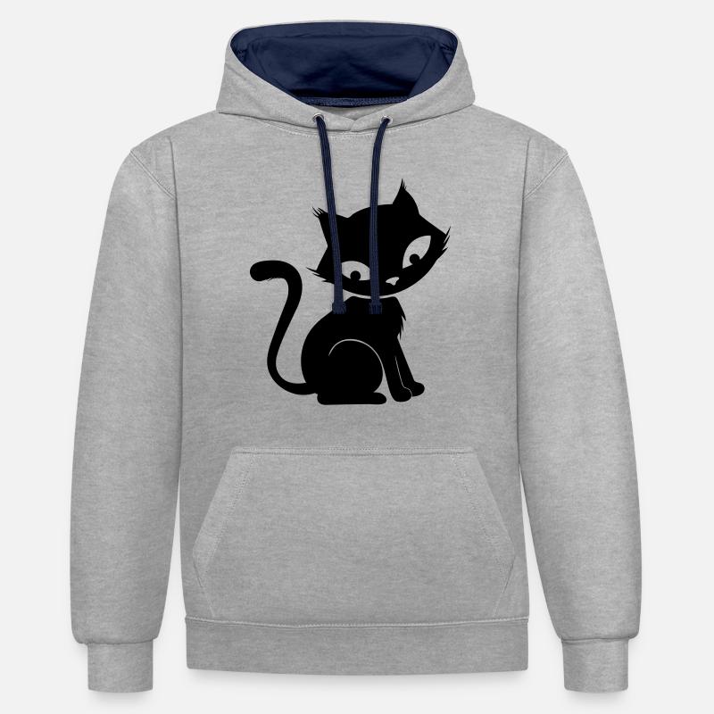 Chat mignon - Sweat à capuche contrasté - gris chiné/bleu marine