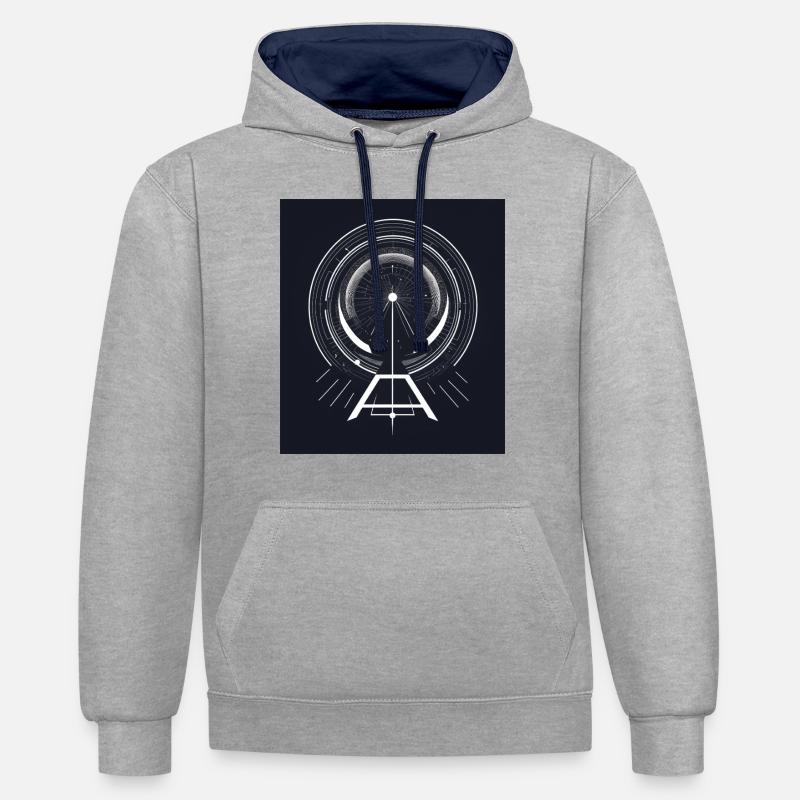 Graphiques géométriques abstraitsGraphique abstrait - Sweat à capuche contrasté - gris chiné/bleu marine