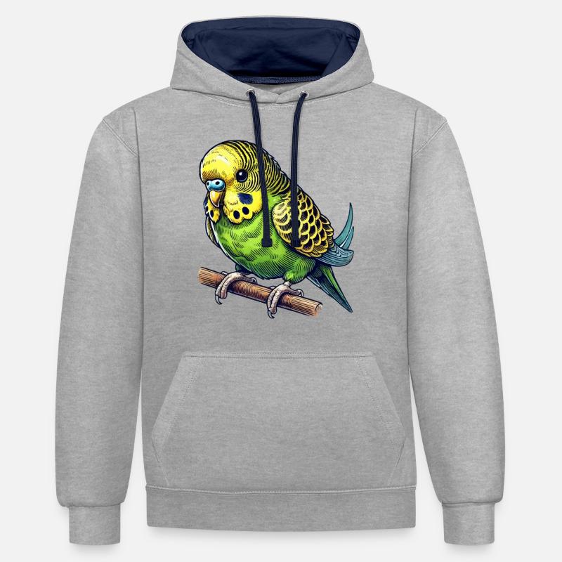 Perruche ondulée - Sweat à capuche contrasté - gris chiné/bleu marine