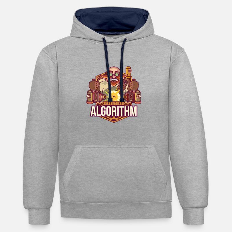 Algorithme logiciel - Sweat à capuche contrasté - gris chiné/bleu marine