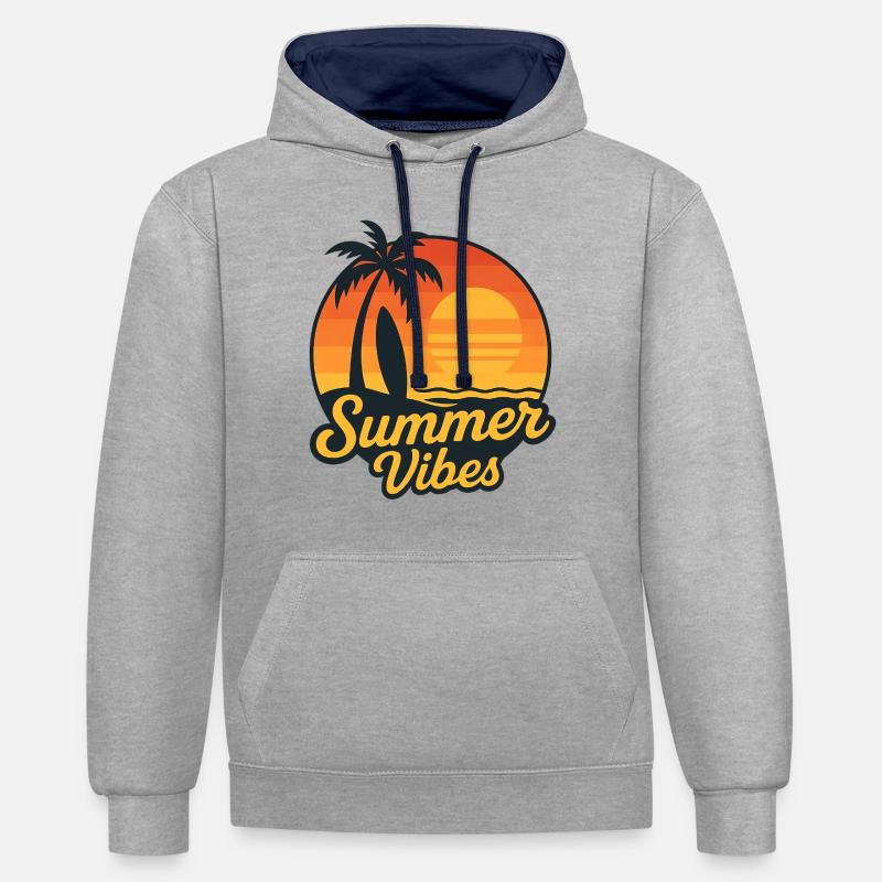 Summer Vibes – Ambiance surf rétro - Sweat à capuche contrasté - gris chiné/bleu marine