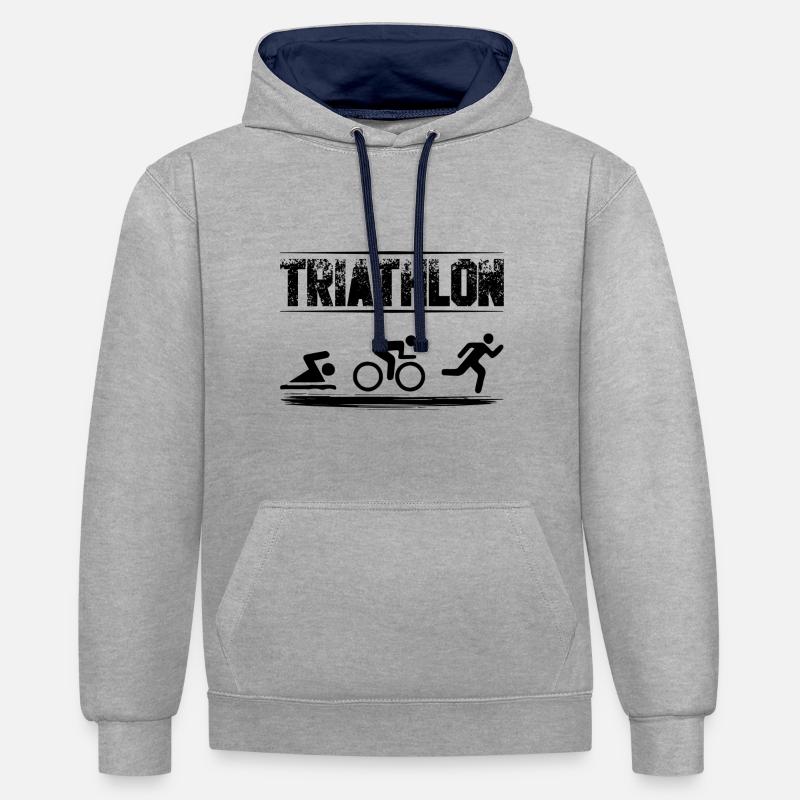 Triathlon - Sweat à capuche contrasté - gris chiné/bleu marine
