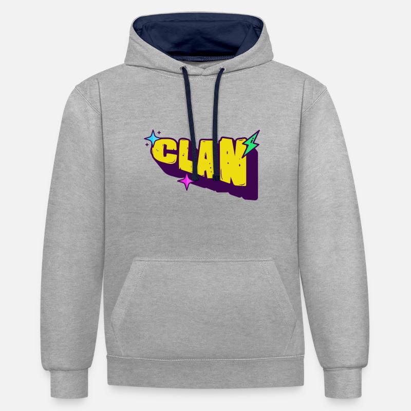 Clan - Sweat à capuche contrasté - gris chiné/bleu marine
