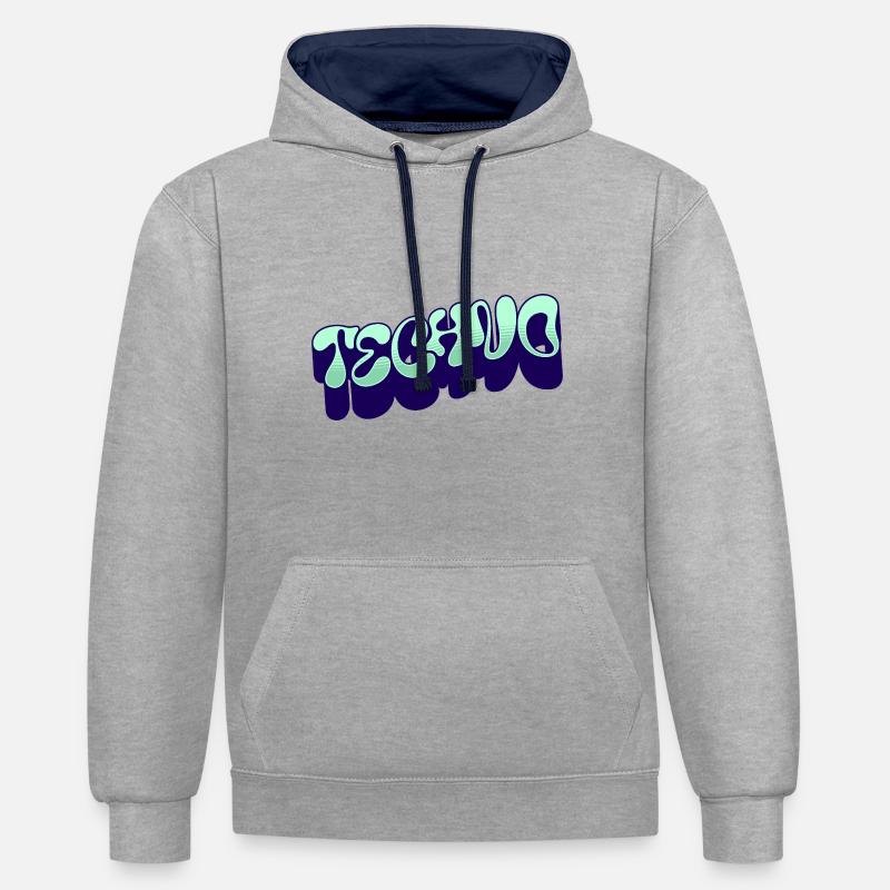 Techno - Sweat à capuche contrasté - gris chiné/bleu marine
