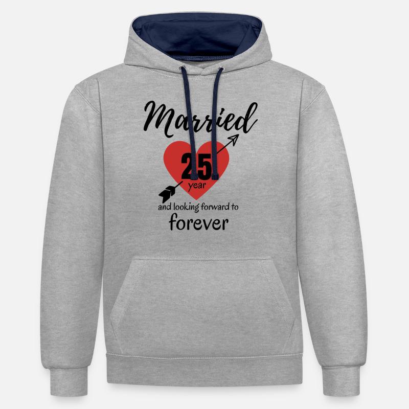 25e anniversaire de mariage - Sweat à capuche contrasté - gris chiné/bleu marine