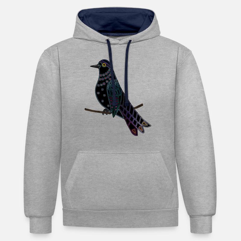 Oiseau - Sweat à capuche contrasté - gris chiné/bleu marine