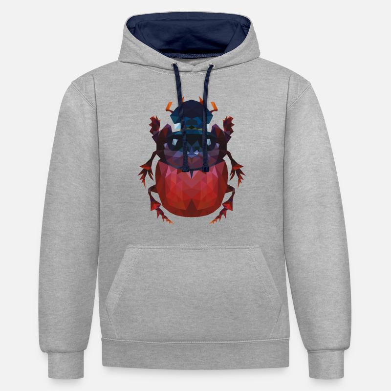 Coléoptère Oxysternon - Sweat à capuche contrasté - gris chiné/bleu marine