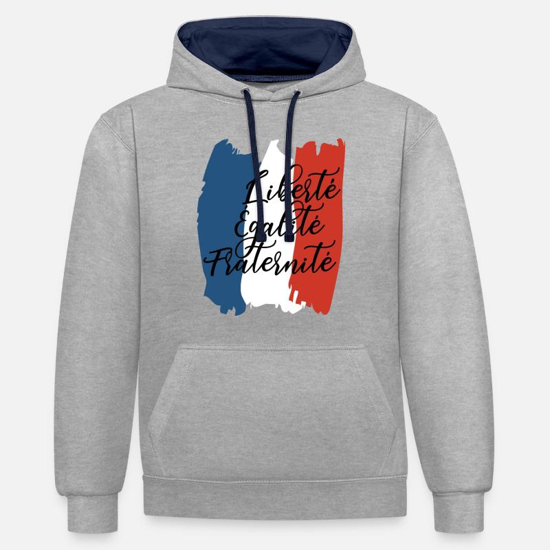 Liberté Égalité Fraternité - Sweat à capuche contrasté - gris chiné/bleu marine
