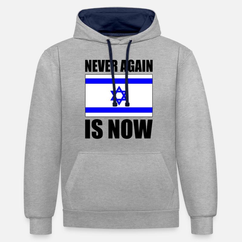 Never again is now - Sweat à capuche contrasté - gris chiné/bleu marine