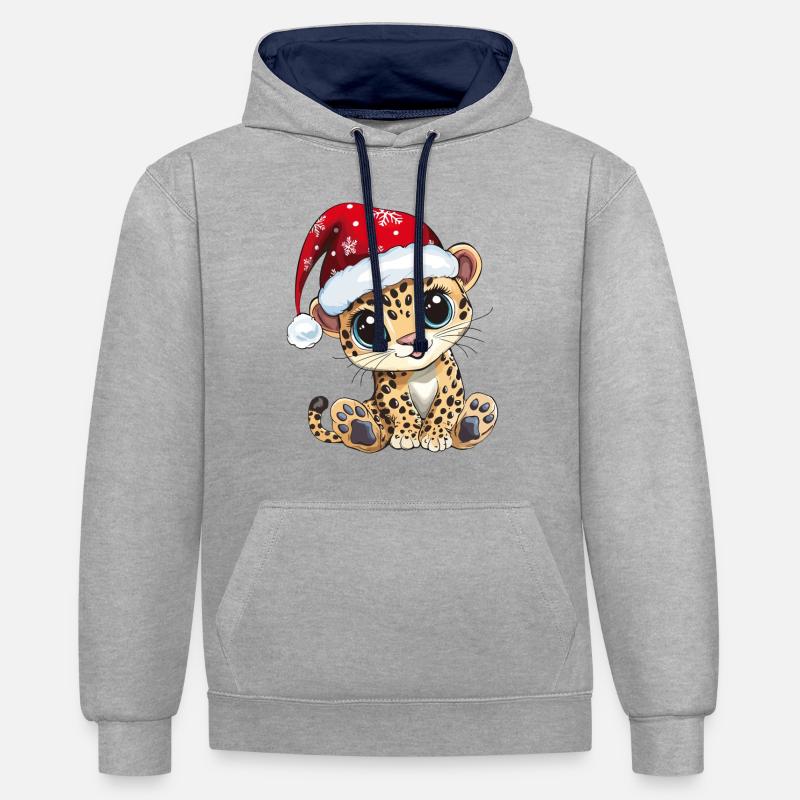 Léopard Noël Mignon Noël mignon - Sweat à capuche contrasté - gris chiné/bleu marine