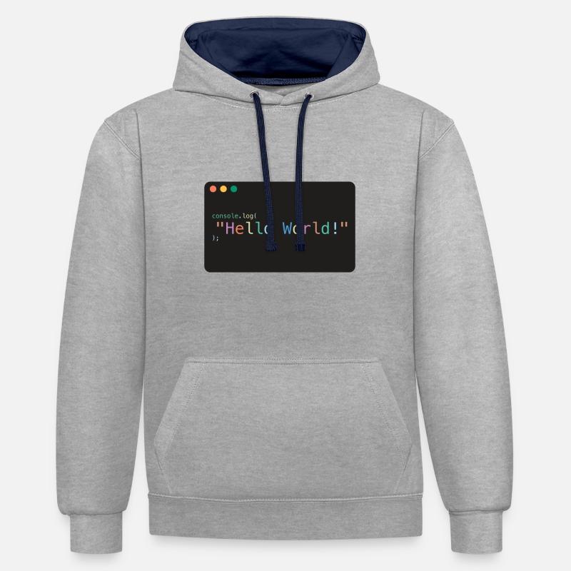 Hello World JavaScript console.log - Kontrast-Hoodie - Grau meliert/Navy