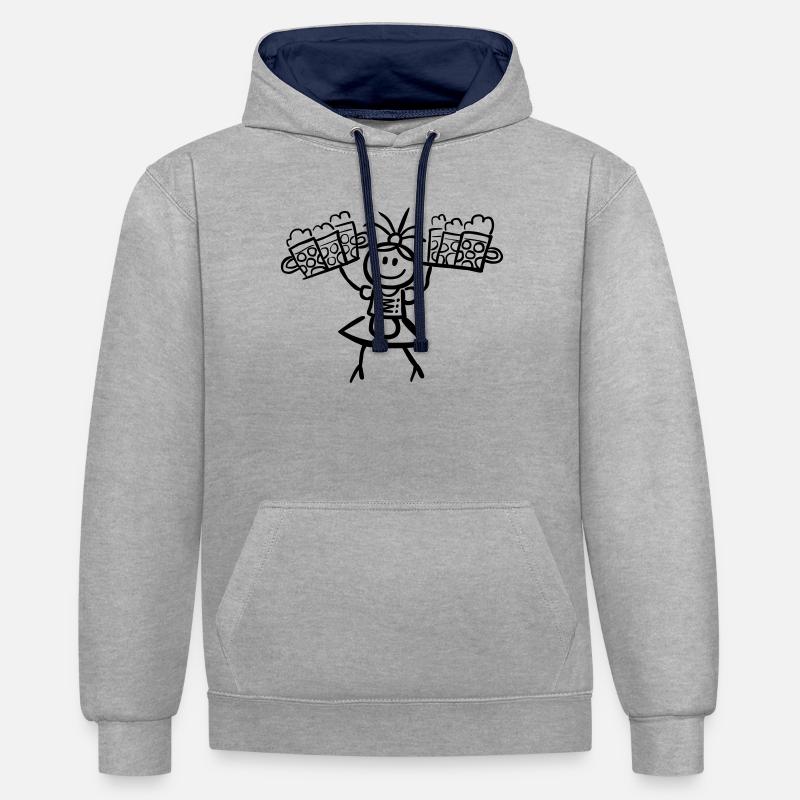 Kellnerin im Dirndl mit Biertablett - Kontrast-Hoodie - Grau meliert/Navy