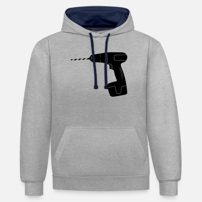 Logo de perceuse à outils - Sweat à capuche contrasté - gris chiné/bleu marine