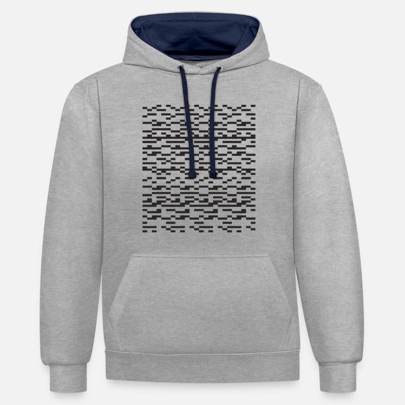 Noir Stripe pixellé Glitch Grid - Sweat à capuche contrasté - gris chiné/bleu marine