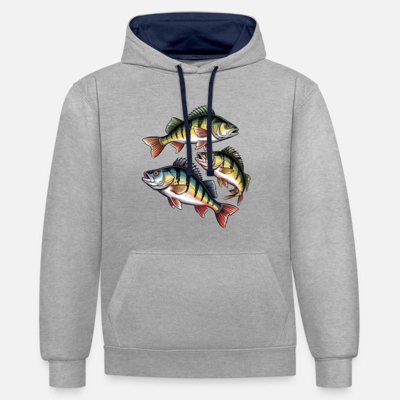 Motif de perche - Sweat à capuche contrasté - gris chiné/bleu marine