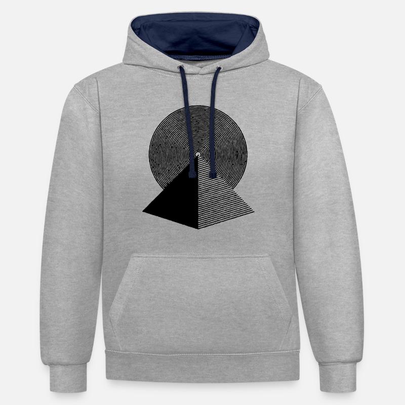 PYRAMIDE - Sweat à capuche contrasté - gris chiné/bleu marine