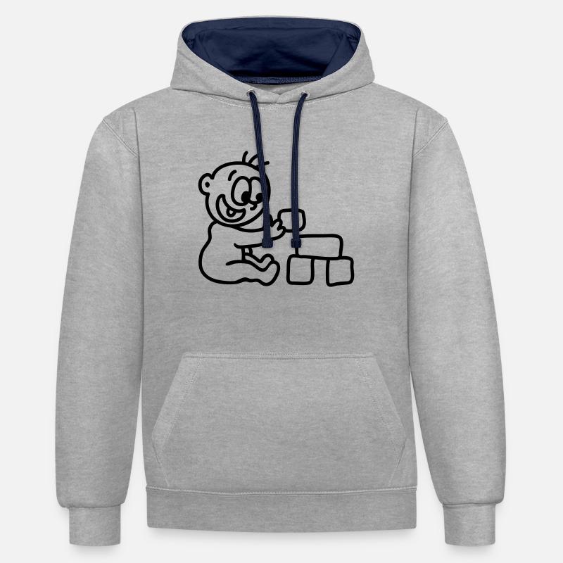Bébé - blocs de construction - ligne - Sweat à capuche contrasté - gris chiné/bleu marine