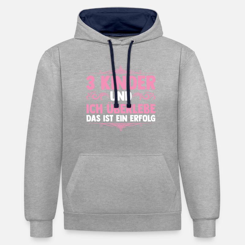 Maman de 3 enfants - Sweat à capuche contrasté - gris chiné/bleu marine