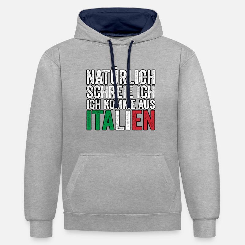 Italie Vaffanculo italien - Sweat à capuche contrasté - gris chiné/bleu marine