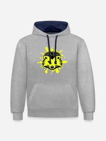 Igel Tier - Kontrast-Hoodie - Grau meliert/Navy