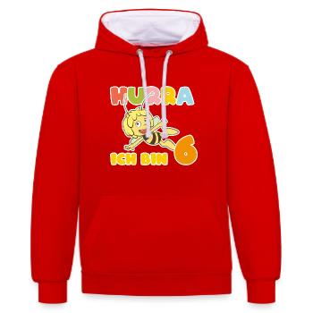Biene Maja Hurra Ich bin 6! 6. Geburtstag - Kontrast-Hoodie - Rot/Weiß - Vorne - Liana (172cm) & Jaron (178cm)