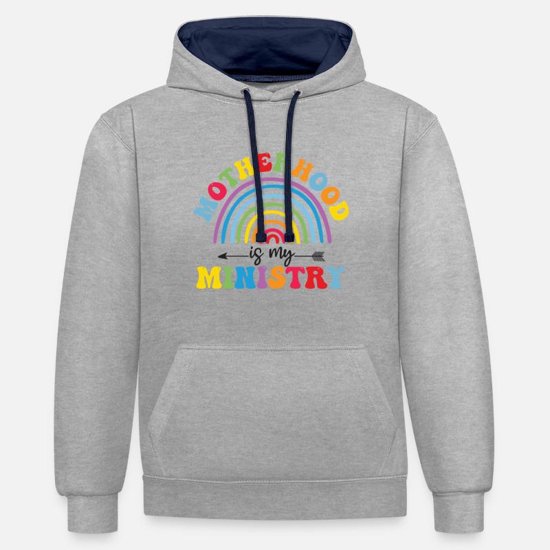 La maternité est mon ministère - Sweat à capuche contrasté - gris chiné/bleu marine