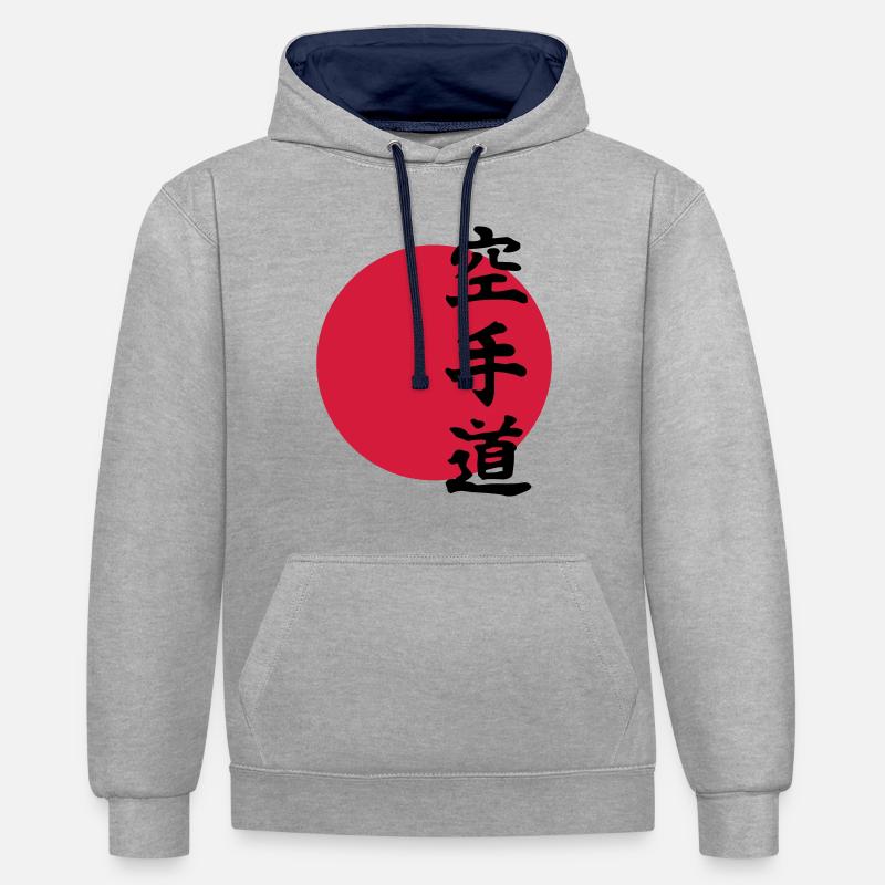 karaté - Sweat à capuche contrasté - gris chiné/bleu marine
