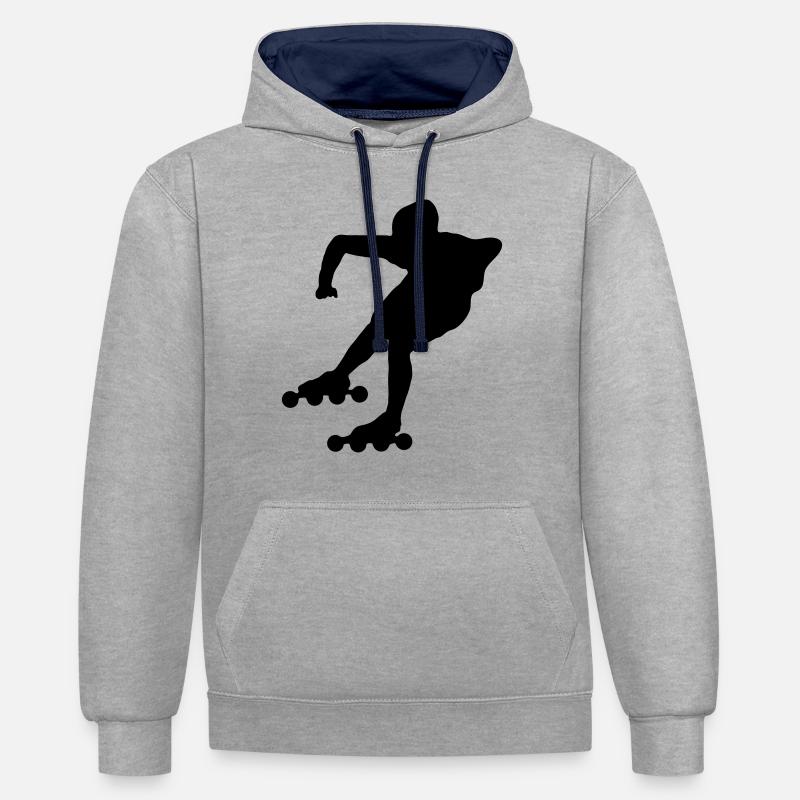 roller_skating - Sweat à capuche contrasté - gris chiné/bleu marine