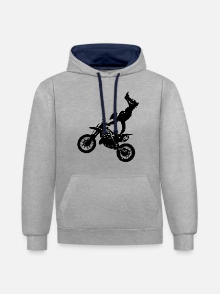 Motorcycle cross6 - Contrast hoodie - heather grey/navy