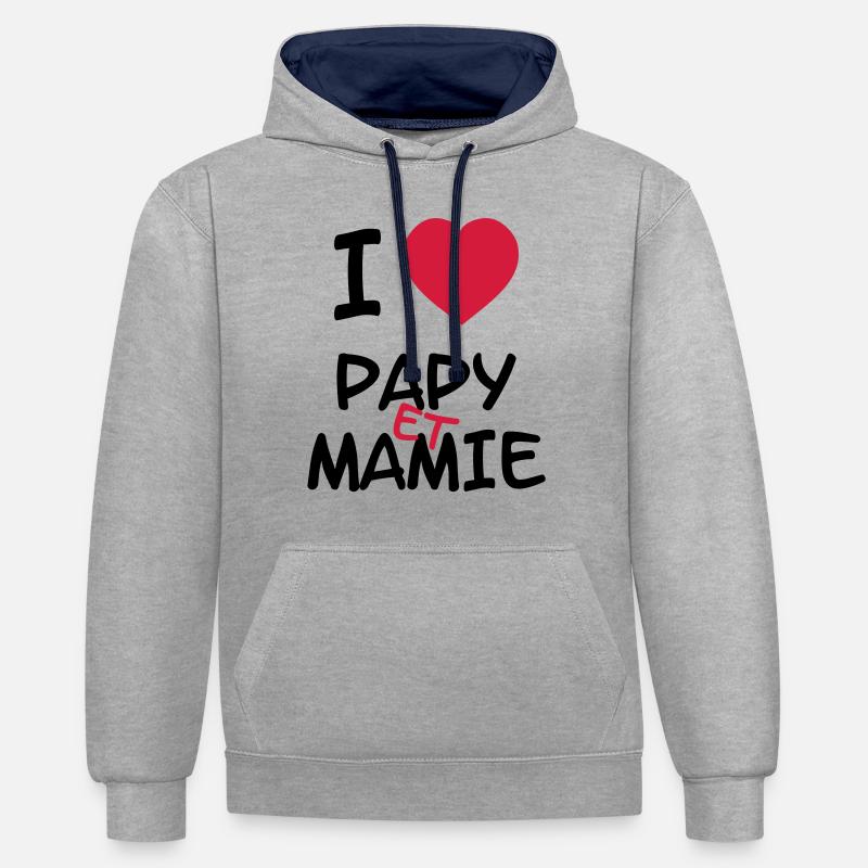 I Love Papy et Mamie - Sweat à capuche contrasté - gris chiné/bleu marine