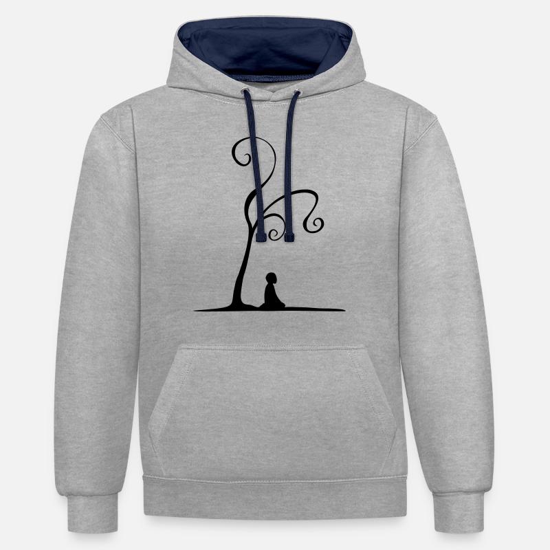 meditation under tree - Sweat à capuche contrasté - gris chiné/bleu marine