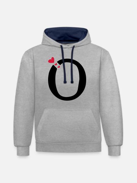 Großbuchstabe O mit Herzen - Kontrast-Hoodie - Grau meliert/Navy