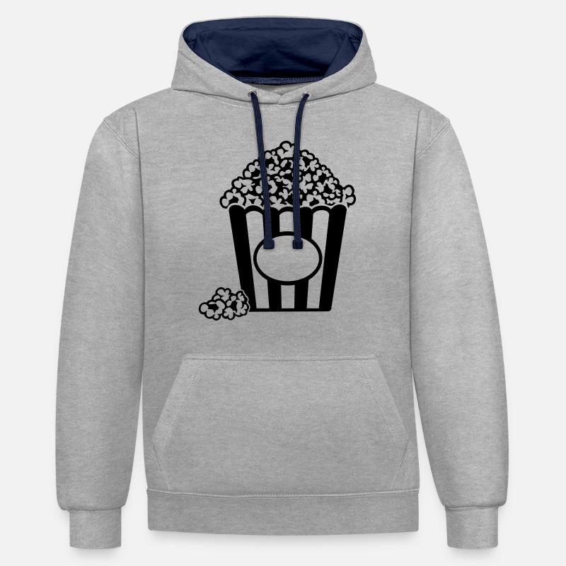 Pop-corn - Sweat à capuche contrasté - gris chiné/bleu marine