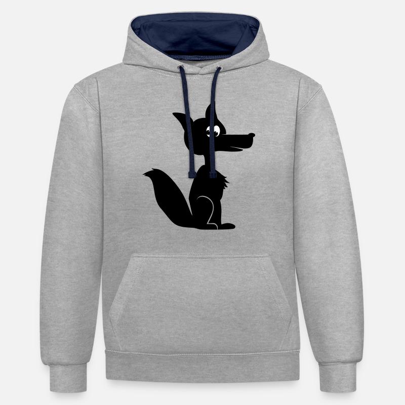 Renard coyote cayote 1c - Sweat à capuche contrasté - gris chiné/bleu marine