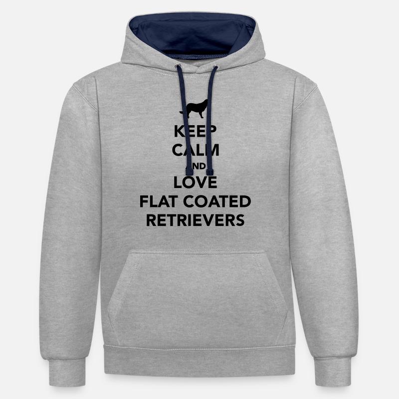 Flat Coated Retriever - Sweat à capuche contrasté - gris chiné/bleu marine