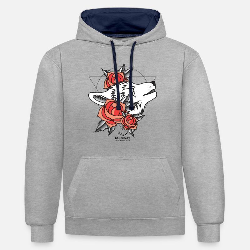 Wolfhead - Sweat à capuche contrasté - gris chiné/bleu marine