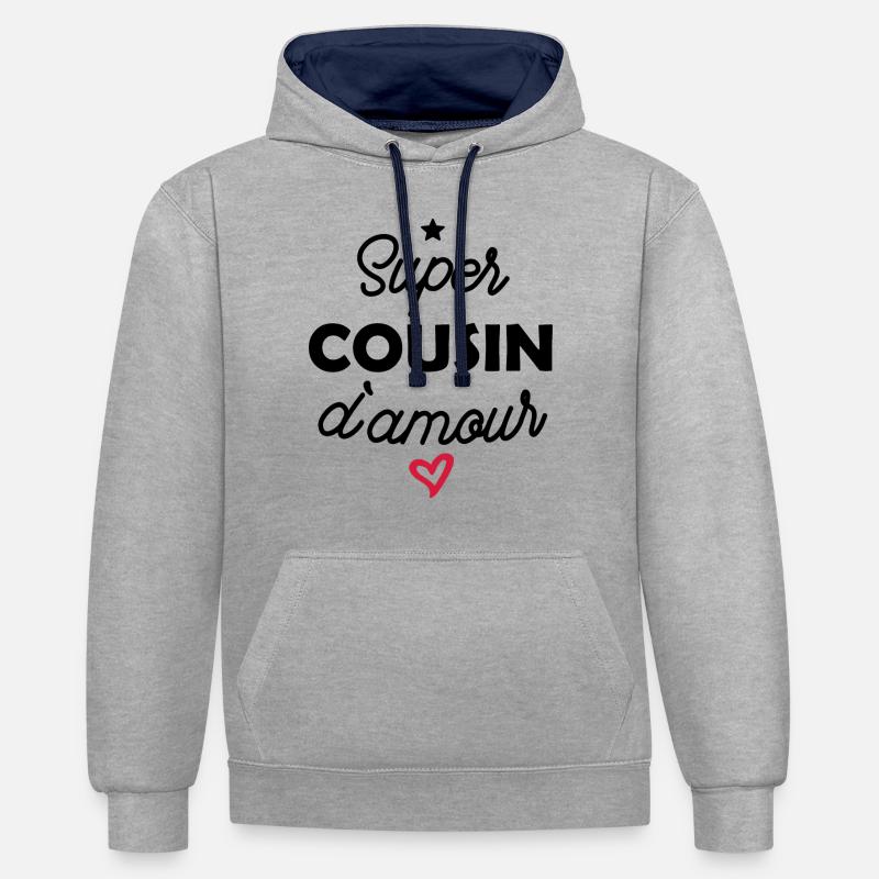super cousin d amour - Sweat à capuche contrasté - gris chiné/bleu marine