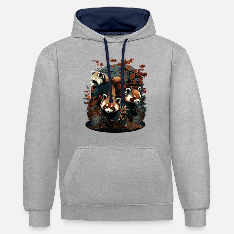 red panda 2 - Sweat à capuche contrasté - gris chiné/bleu marine