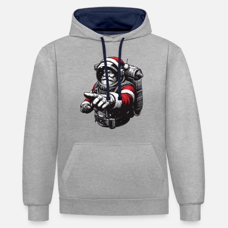 Idée cadeau Père Noël astronaute - Sweat à capuche contrasté - gris chiné/bleu marine