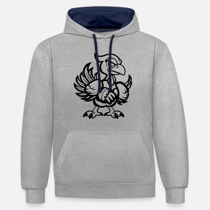 Bande dessinée sur la dinde - Sweat à capuche contrasté - gris chiné/bleu marine