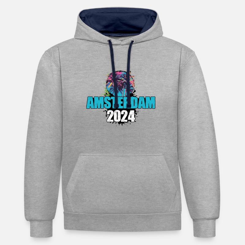 Amsterdam 2024 - Sweat à capuche contrasté - gris chiné/bleu marine