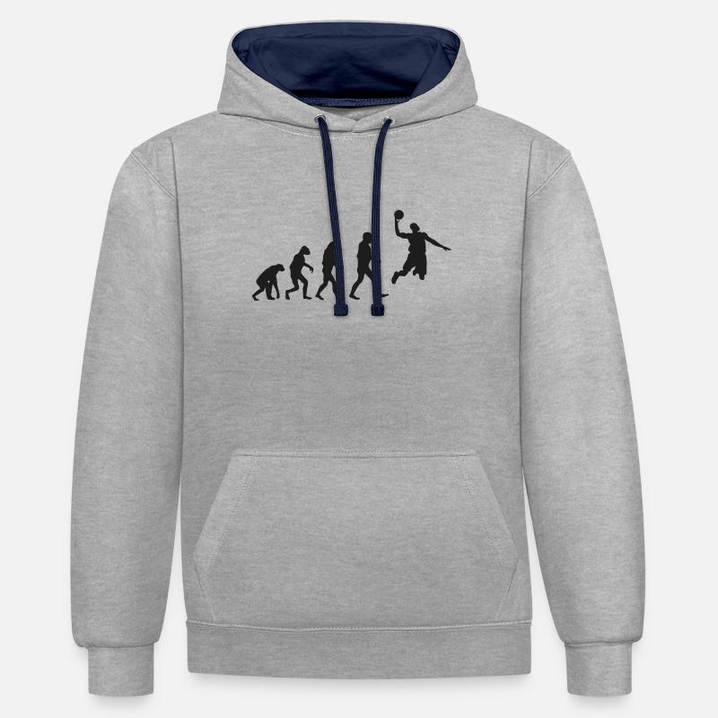 Basketball evolution logo - Sweat à capuche contrasté - gris chiné/bleu marine