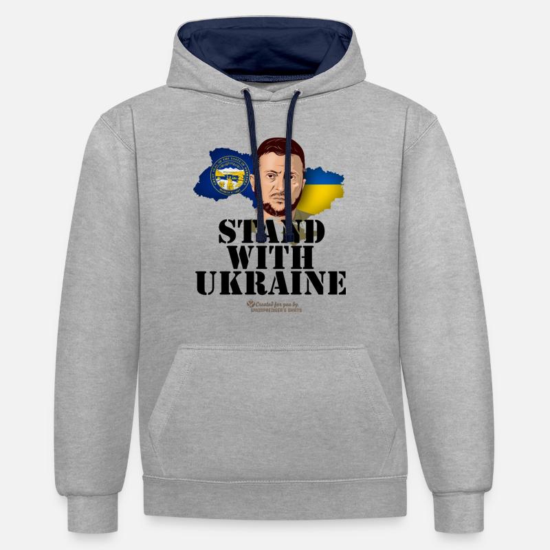 Drapeaux de l’Ukraine du Nebraska - Sweat à capuche contrasté - gris chiné/bleu marine