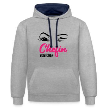 Chefin vom Chef - Geschäftsführer CEO Boss Leiter - Kontrast-Hoodie - Grau meliert/Navy - Vorne - Liana (172cm) & Jaron (178cm)