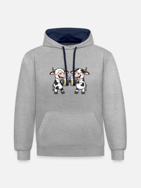 Cow Comic Beer Funny Booze - Contrast hoodie - heather grey/navy