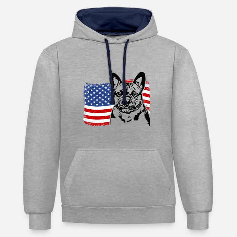 Bouledogue français Drapeau américain Wilsigns - Sweat à capuche contrasté - gris chiné/bleu marine