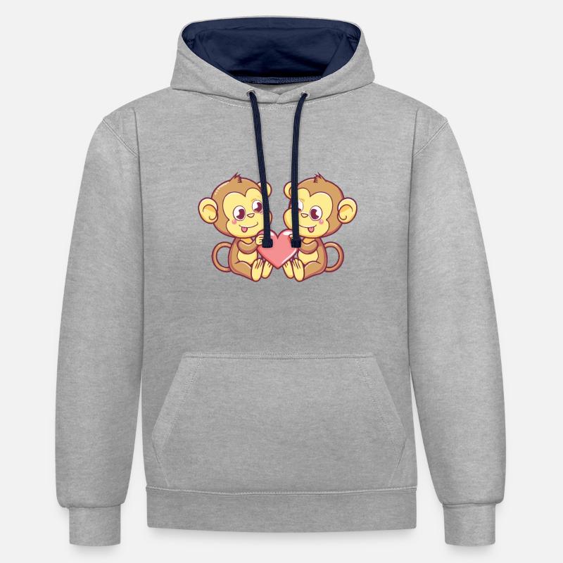 Singe Bande Dessinée Couple Amour - Sweat à capuche contrasté - gris chiné/bleu marine