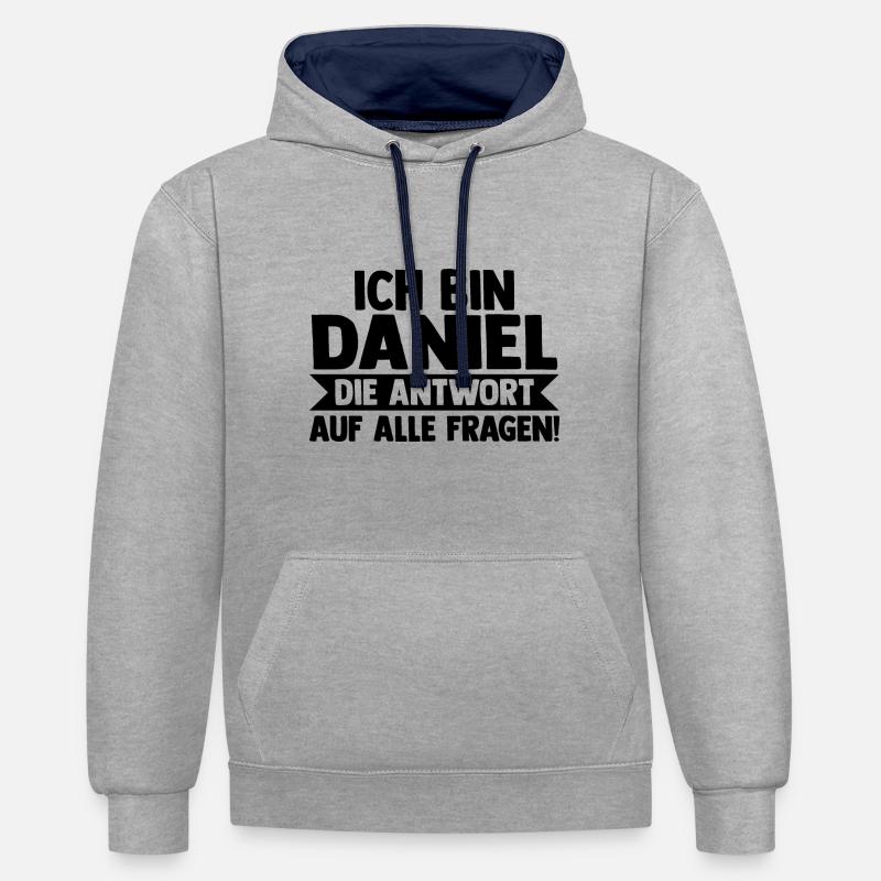 Prénom Daniel - Sweat à capuche contrasté - gris chiné/bleu marine