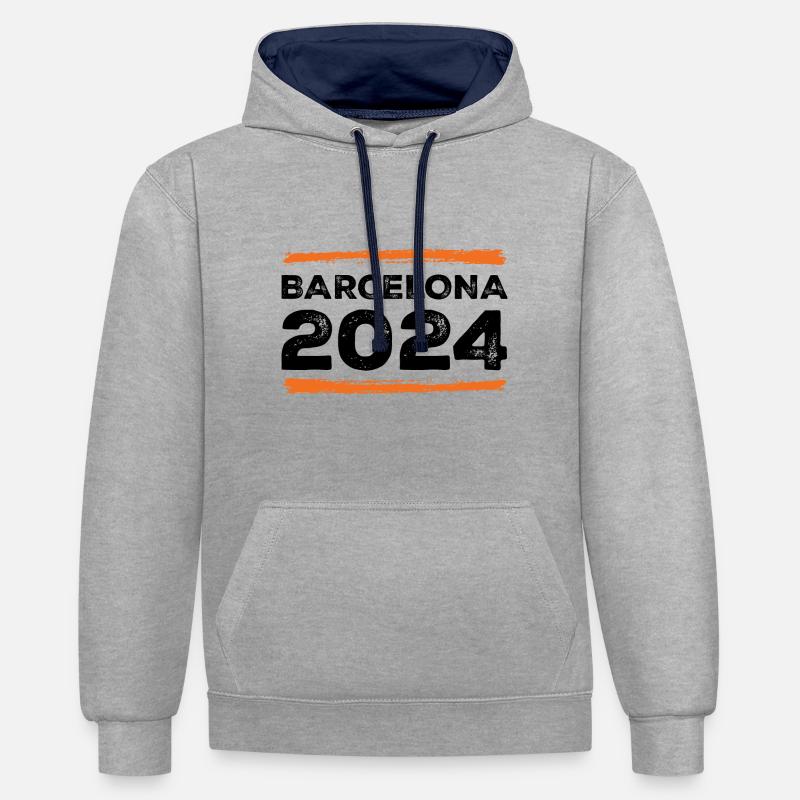 Devis Barcelone 2024 - Sweat à capuche contrasté - gris chiné/bleu marine