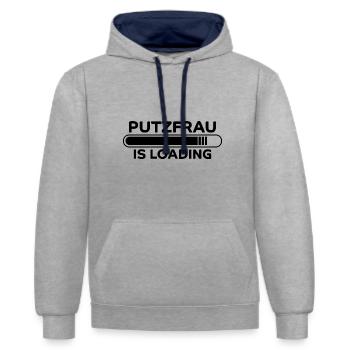 Putzfrau Spruch Reinigungskraft Putzfrau Geschenk - Kontrast-Hoodie - Grau meliert/Navy - Vorne - Liana (172cm) & Jaron (178cm)